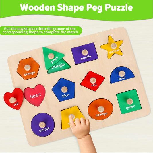 Jumlys wooden shape puzzle with bright colors boosts fine motor skills during play
