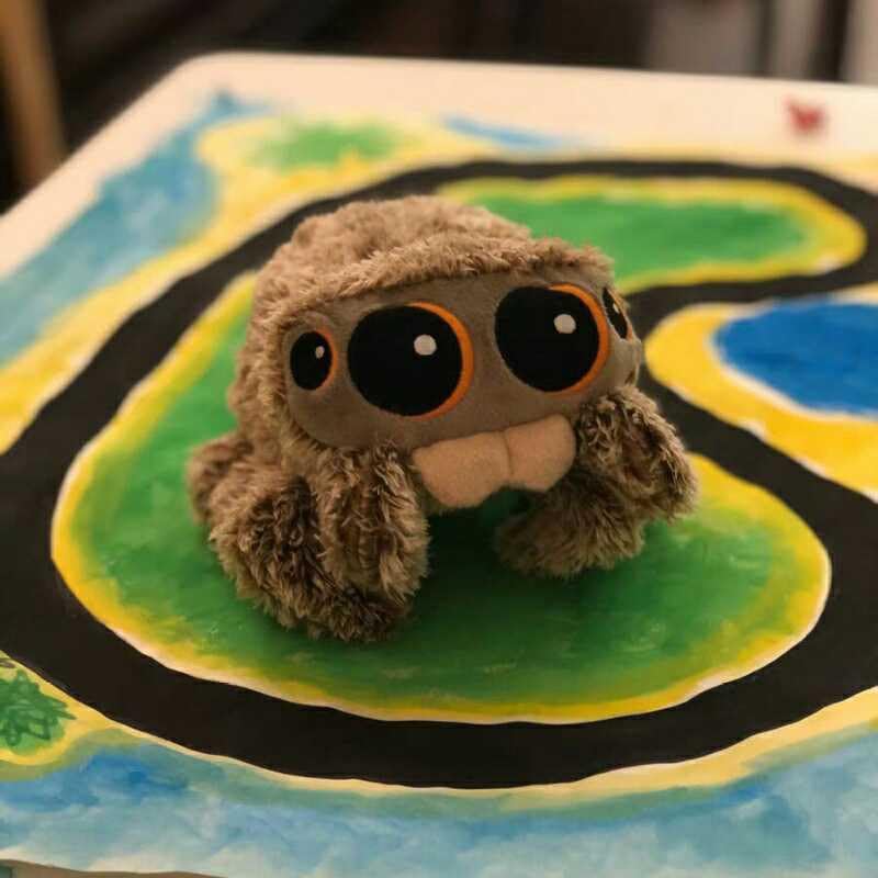 Jumping Spider Plush shown as room decor for kids