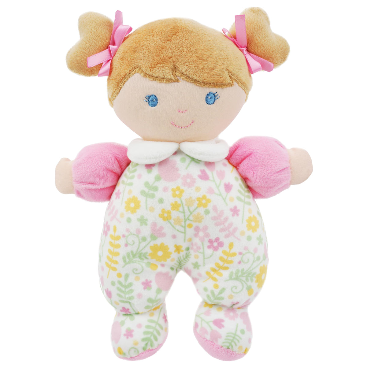 June Garden Blossom doll face close-up with embroidered features for soothing visuals.