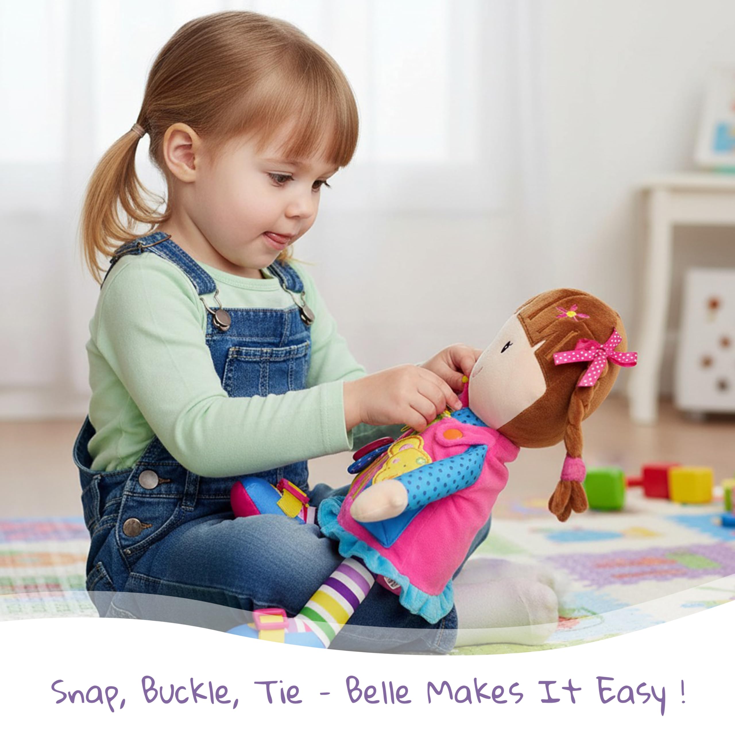 June Garden Belle guides buckle and zipper play to boost fine motor control