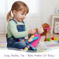 June Garden Belle guides buckle and zipper play to boost fine motor control