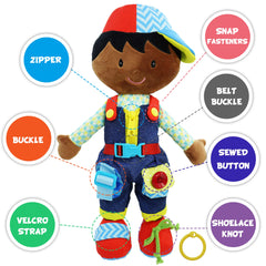 June Garden Dressy Friends Isaiah snap and hook activities encourage independent dressing