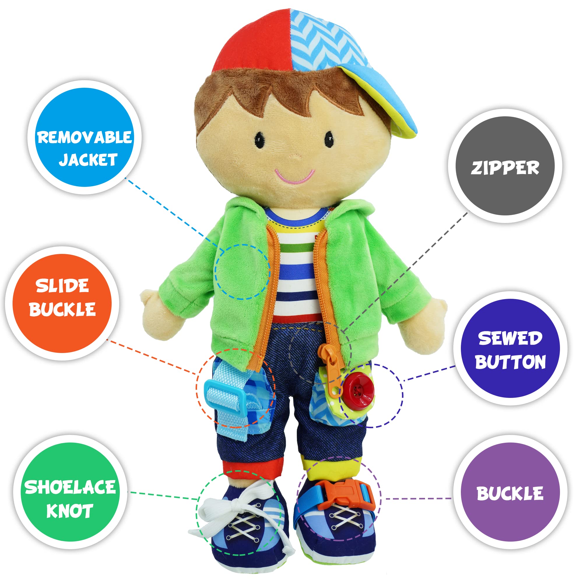 June Garden Dressy Friends Terry zipper practice enhances fine motor skills during play