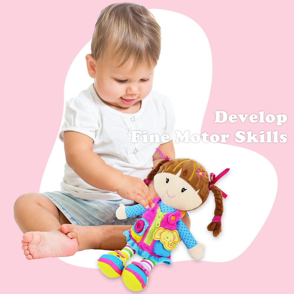 June Garden 15.5-inch Belle plush offers cuddly, toddler-friendly dressing practice