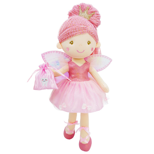 June Garden Anastasia tooth fairy doll with pink wings for imaginative play and comfort.