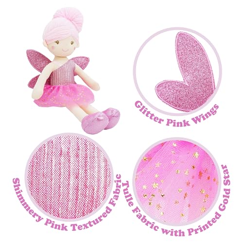 June Garden Elida wearing pink tulle dress and shimmering wings for imaginative play.