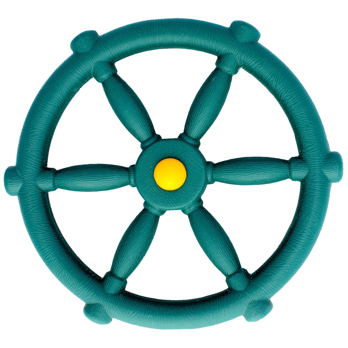 Jungle Gym Kingdom pirate ship wheel green front view for imaginative outdoor play