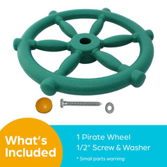 Jungle Gym Kingdom pirate ship wheel green attached to a playhouse for kids play