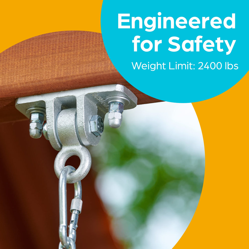 Jungle Gym Kingdom swing hangers side view showing heavy-duty brackets ideal for outdoor setups.