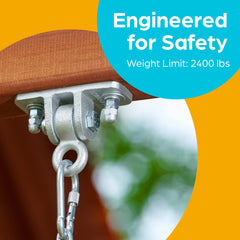 Jungle Gym Kingdom swing hangers side view showing heavy-duty brackets ideal for outdoor setups.