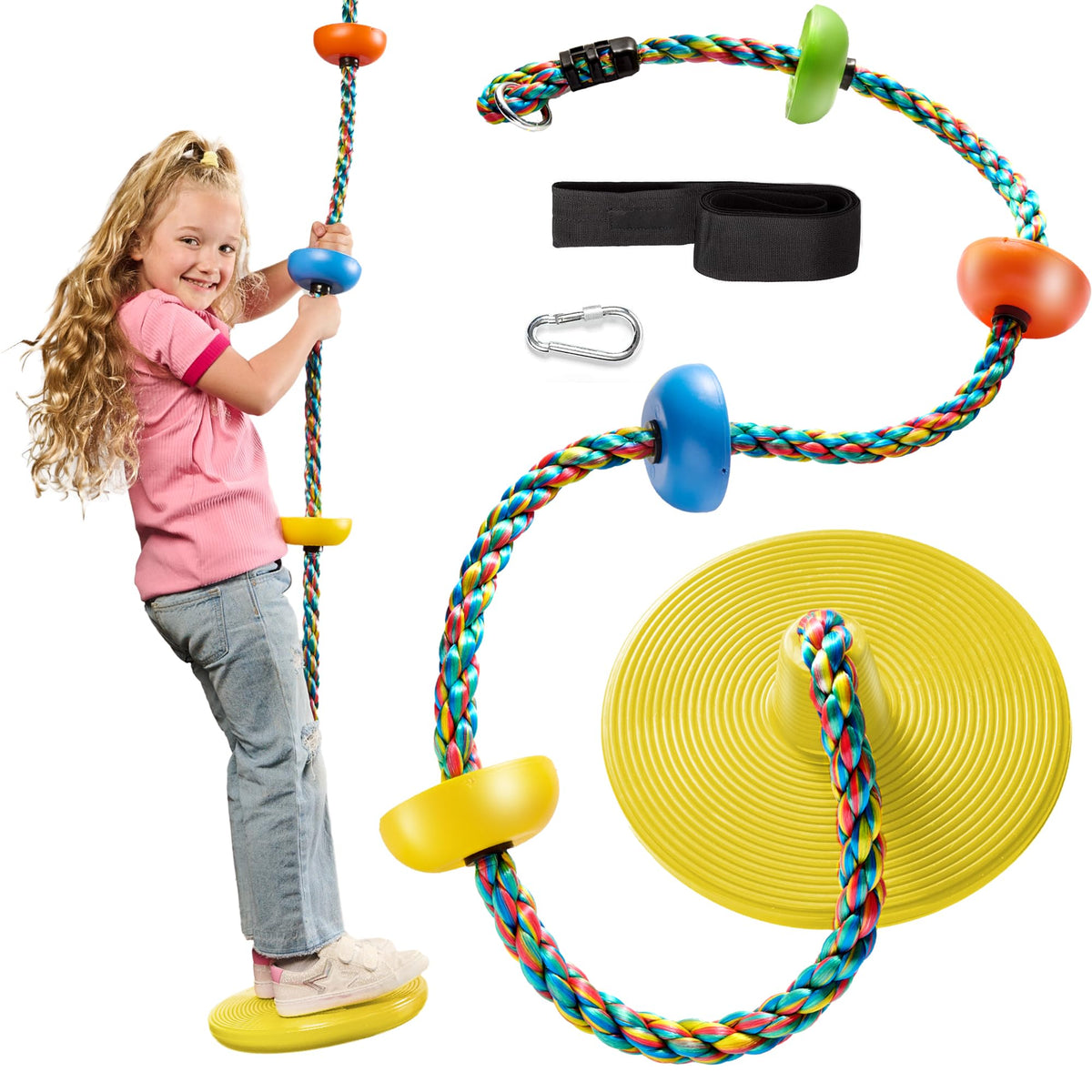 Jungle Gym Kingdom tree swing with disc seat for backyard balance and fun.