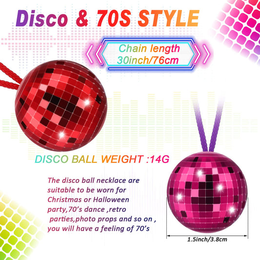 Junkin disco ball necklaces worn on model for retro party vibes.
