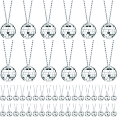 Junkin disco necklaces with 48 silver mirror balls reflect lights for festive décor