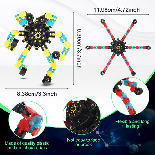 Junkin transformable chain spinner with six links promoting smooth rotations