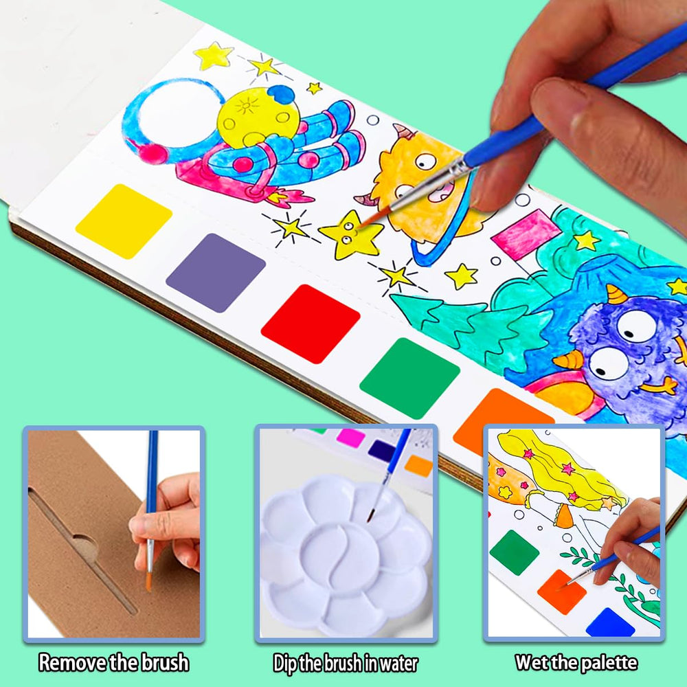 Junqiu pocket watercolor book for ages 4-8 with paints included.