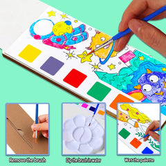Junqiu pocket watercolor book for ages 4-8 with paints included.