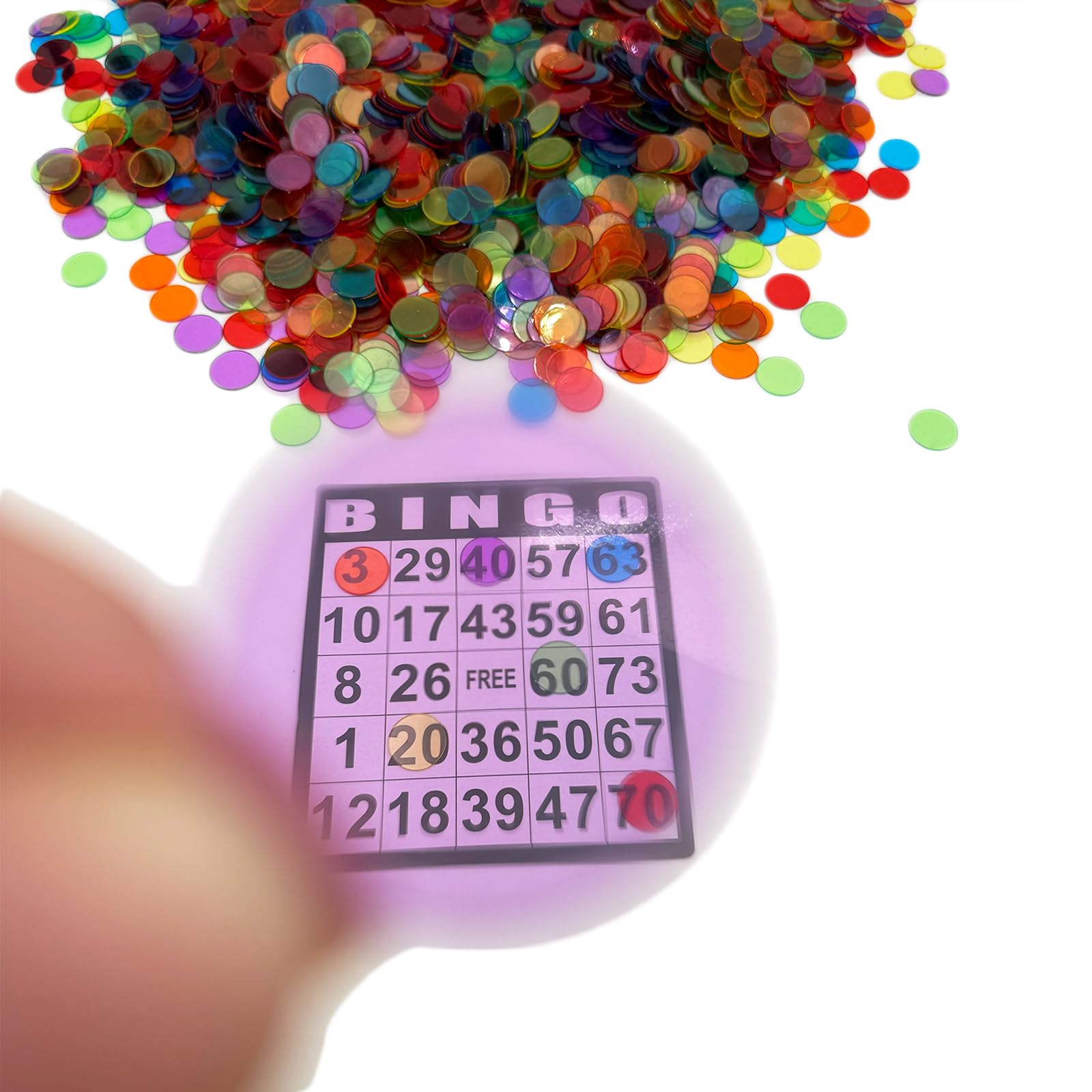 JUNWRROW transparent plastic bingo chips for durable, reusable game pieces