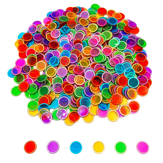 600 rainbow metal chips for sorting and counting.