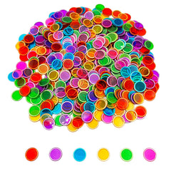 600 rainbow metal chips for sorting and counting.