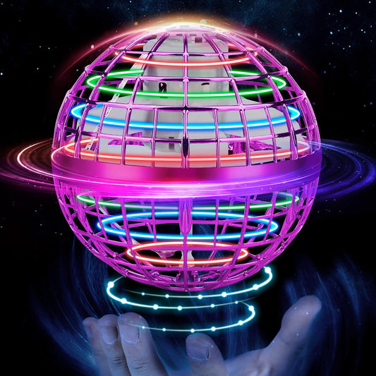 Junywell Flying Orb Ball closeup showing bright LEDs for night play.