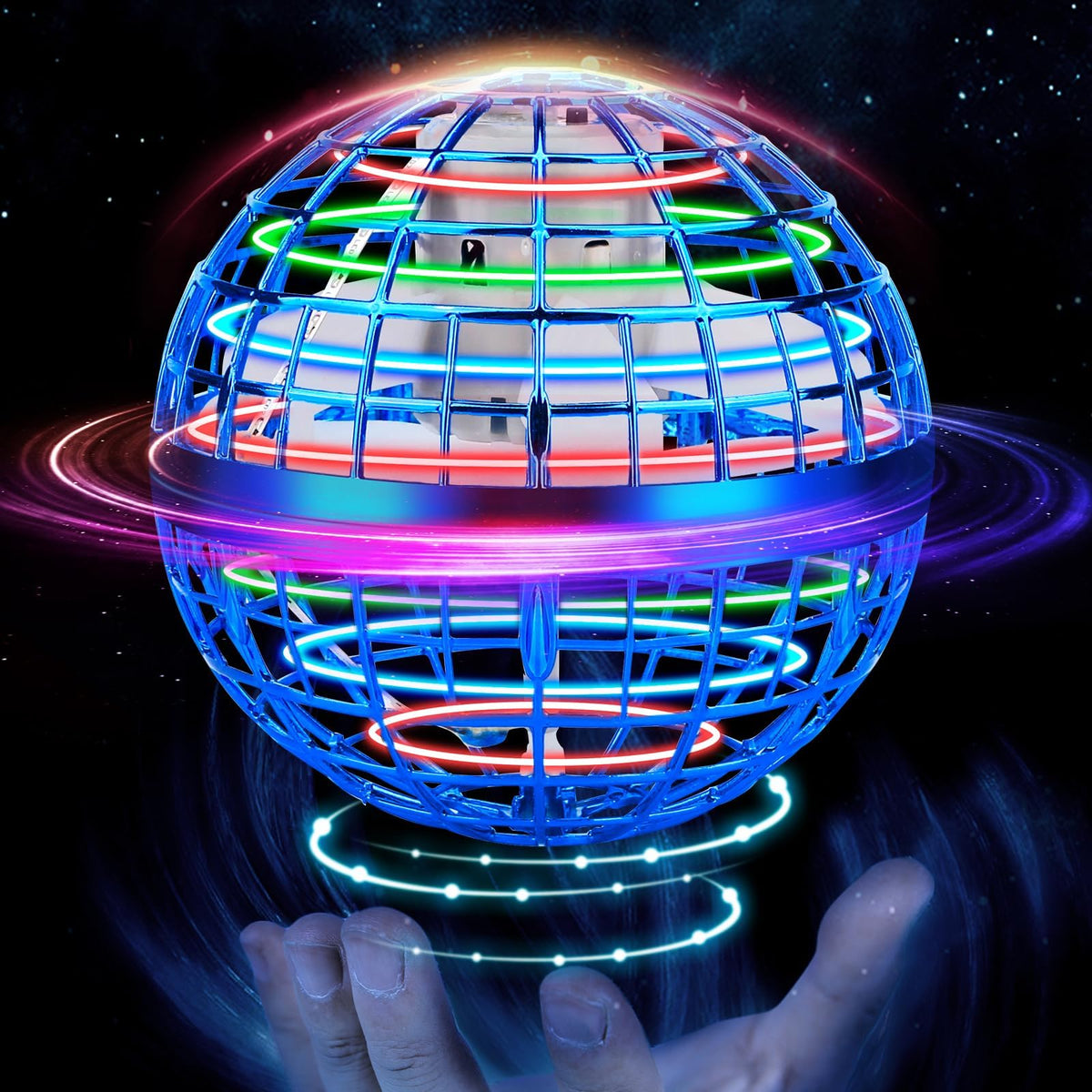 Junywell Flying Orb Ball Toy with blue glow for safe indoor play and family fun