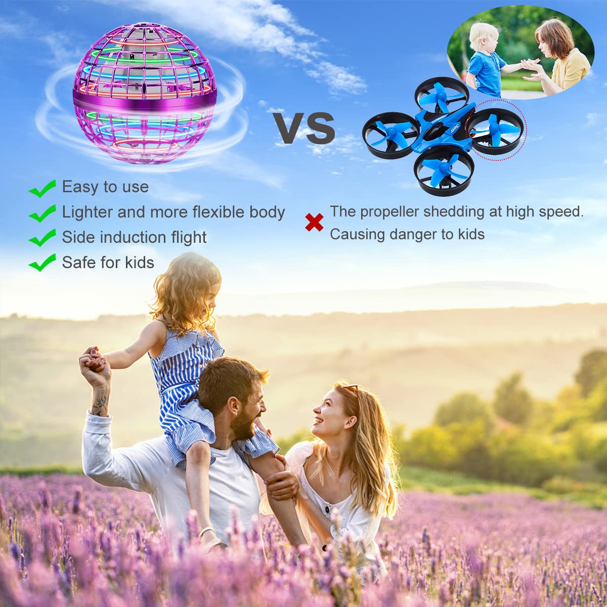 Junywell Flying Orb Ball charging via USB with indicator light.