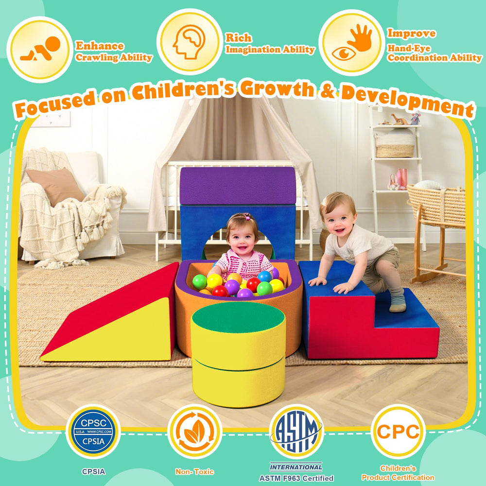 JUOIFIP foam blocks create a safe ball pit feel for tactile exploration.