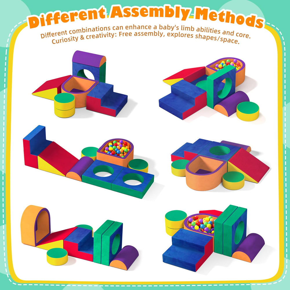 JUOIFIP foam blocks offer soft cushioning for gentle tumbling and crawling sessions.