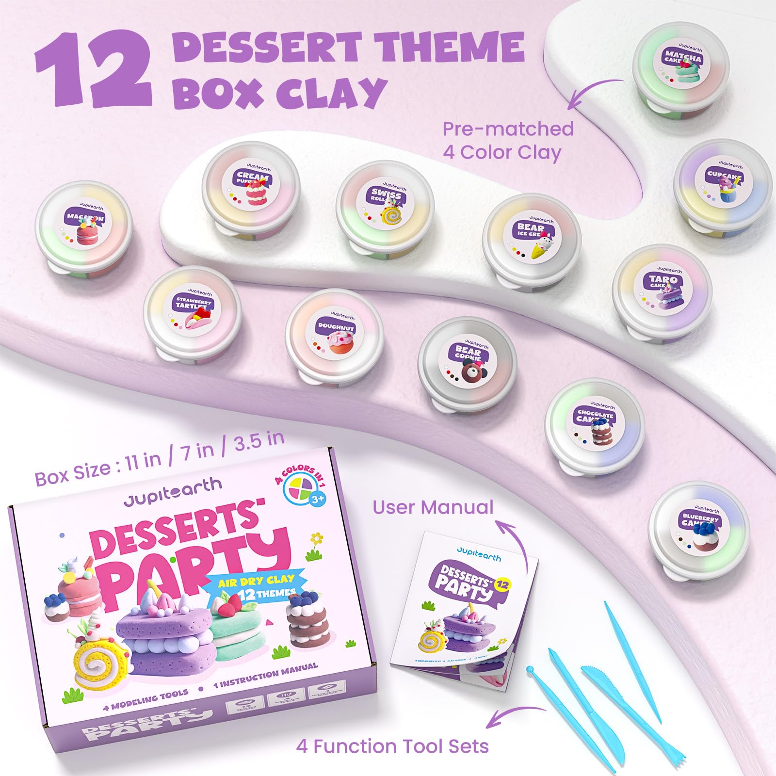 JUPITEARTH 12 desserts theme clay boxes, organized color sections for easy modeling.