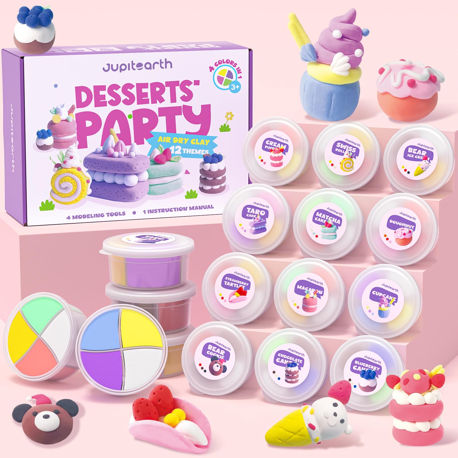 JUPITEARTH air dry clay desserts collection; vibrant colors for kid-friendly crafting.