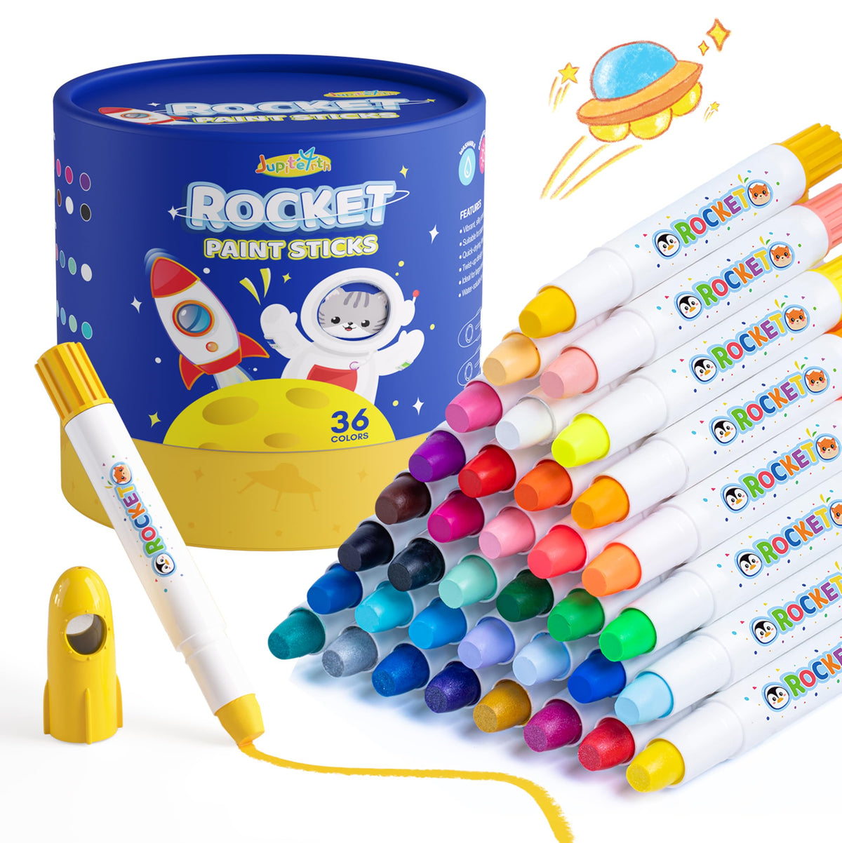 JUPITEARTH rocket cap design for mess-free painting sessions