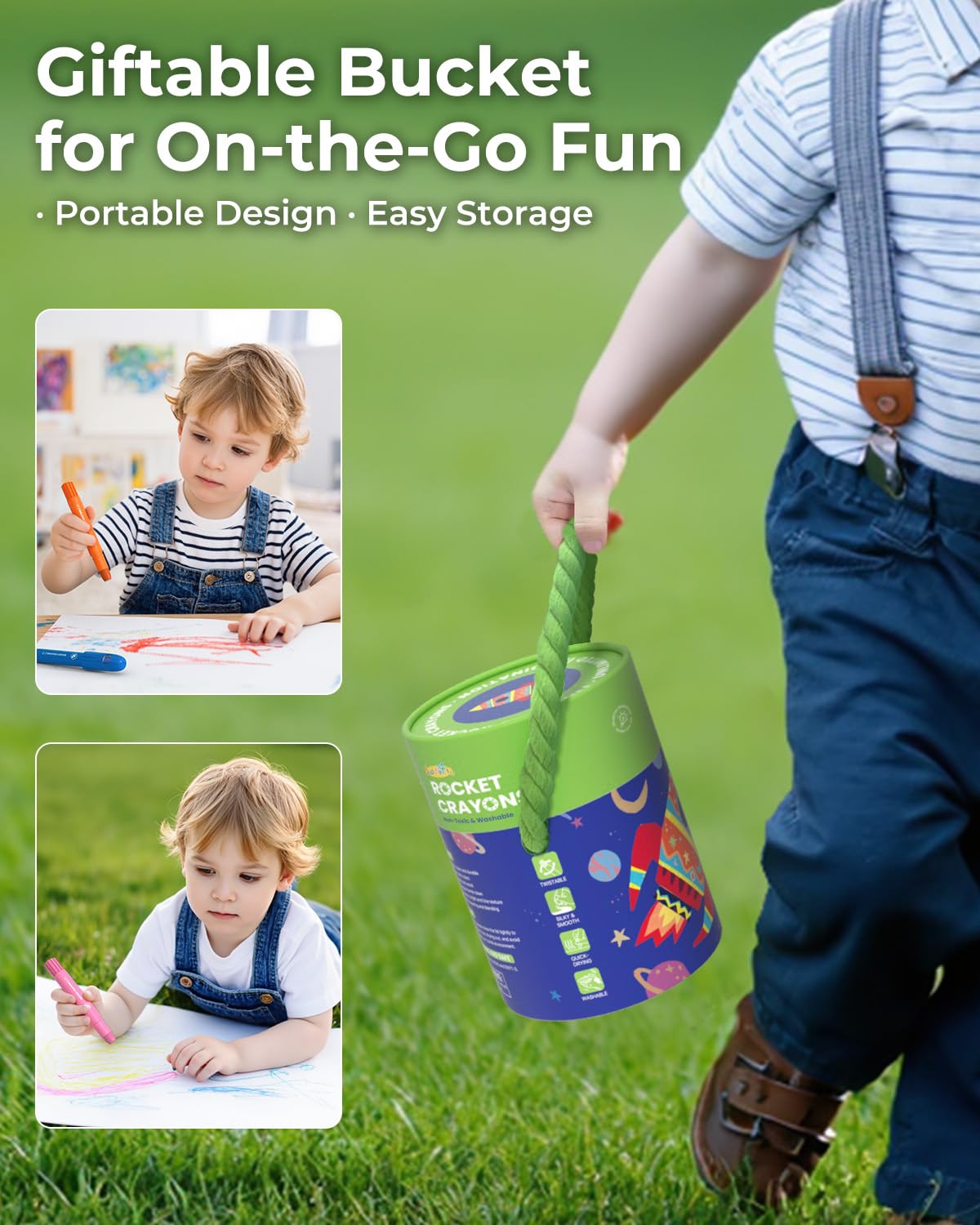 JUPITEARTH travel-friendly crayons: mess-free entertainment in cars and restaurants.