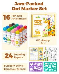 JUPITEARTH unicorn stencil inspires imaginative art using dot markers.