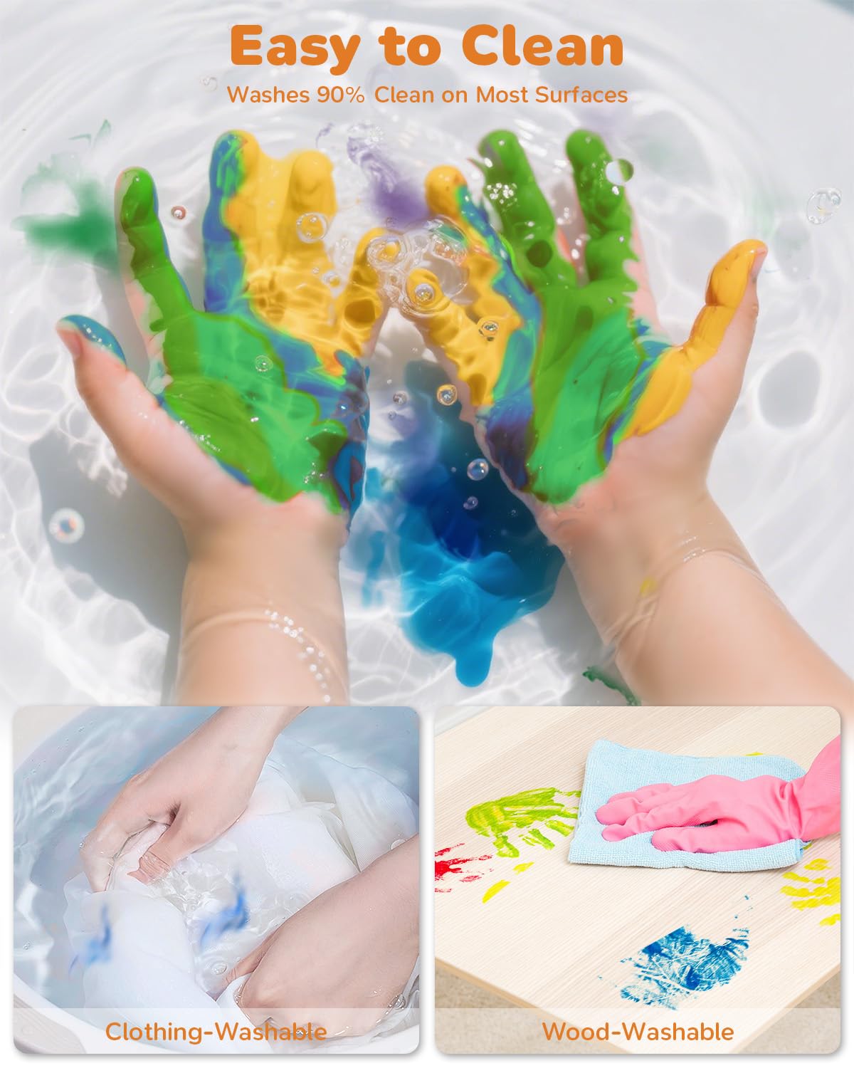 JUPITEARTH washable paint cleans easily from skin and fabrics