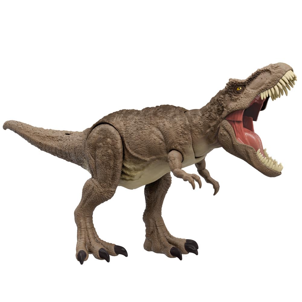 Jurassic World Chaos Theory ride-and-rampage game-ready T. rex battles and races.