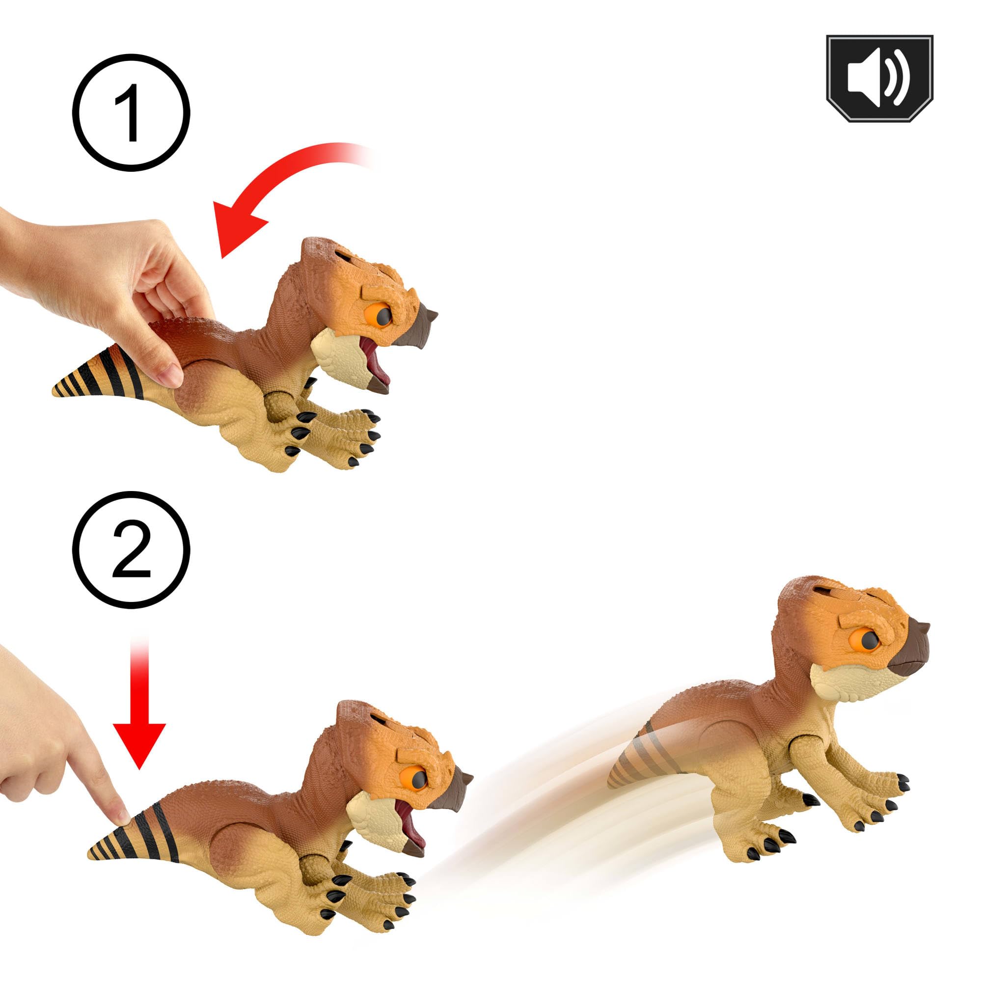 Jurassic World Aquilops Dolores licorice treat feeding adds reward-based play.