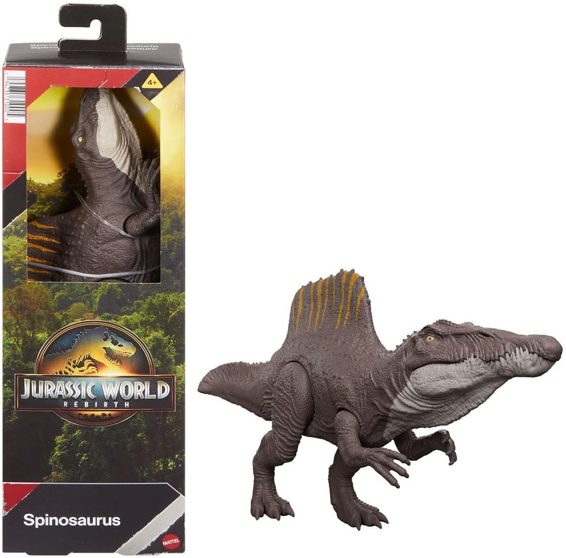 Jurassic World Rebirth Spinosaurus figure side pose showing movable joints