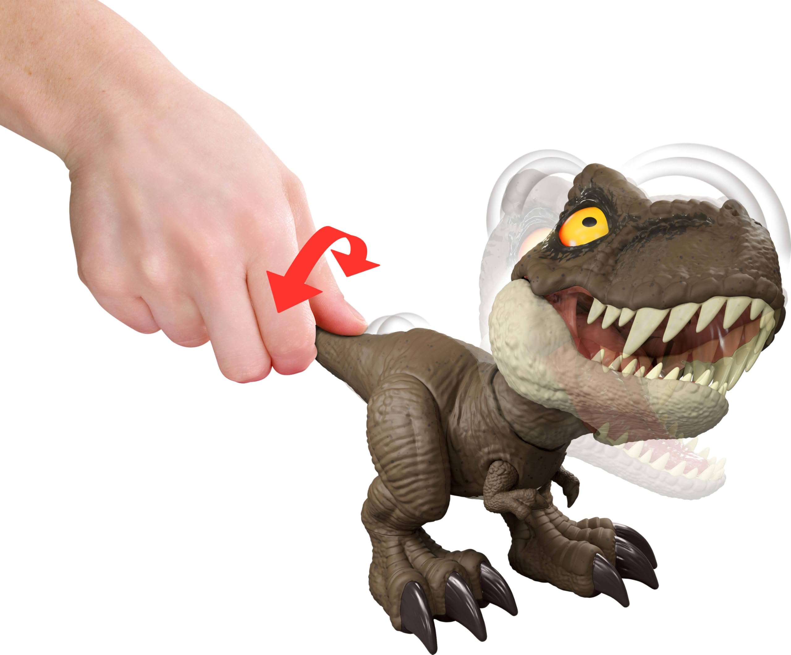 Jurassic World tail-twist attack and roar for dynamic play and dramatic sound effects