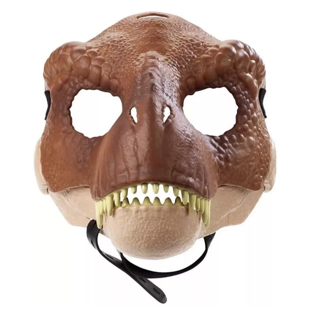 Jurassic World Tyrannosaurus Rex mask with open jaw for chomping action during play.