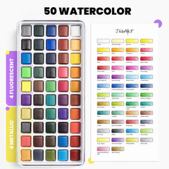 JusArt watercolors travel case opened, ready for on-the-go painting.