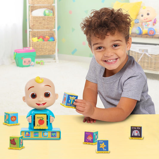 Blocks spread on a table showing letter blocks for recognition and spelling practice