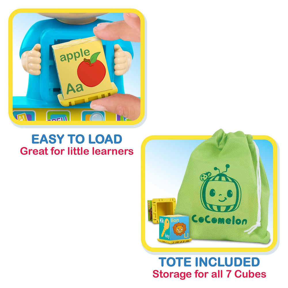 Letter search mode with magnifying glass inviting kids to find the correct block