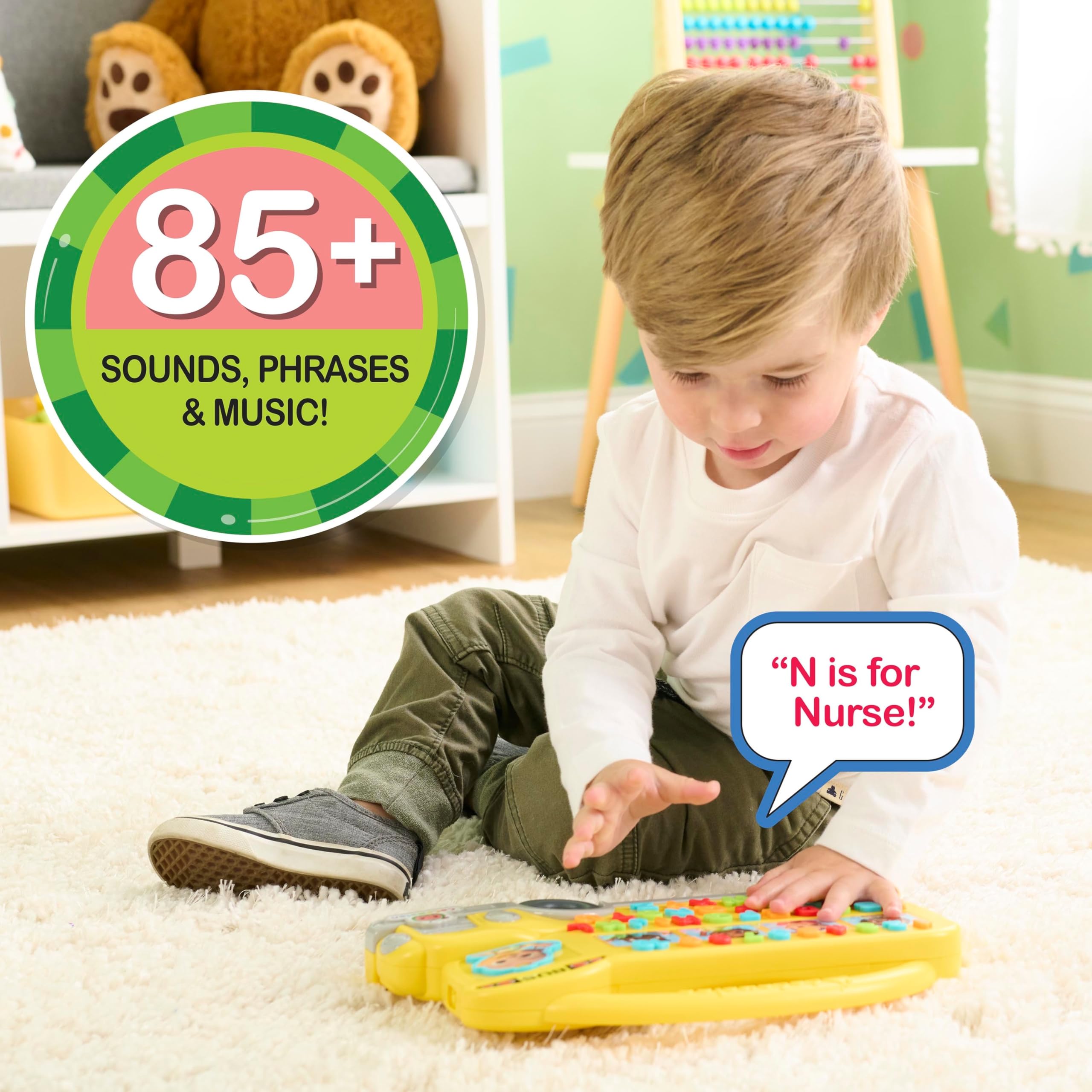Just Play Cocomelon Learning Bus batteries included for immediate play.