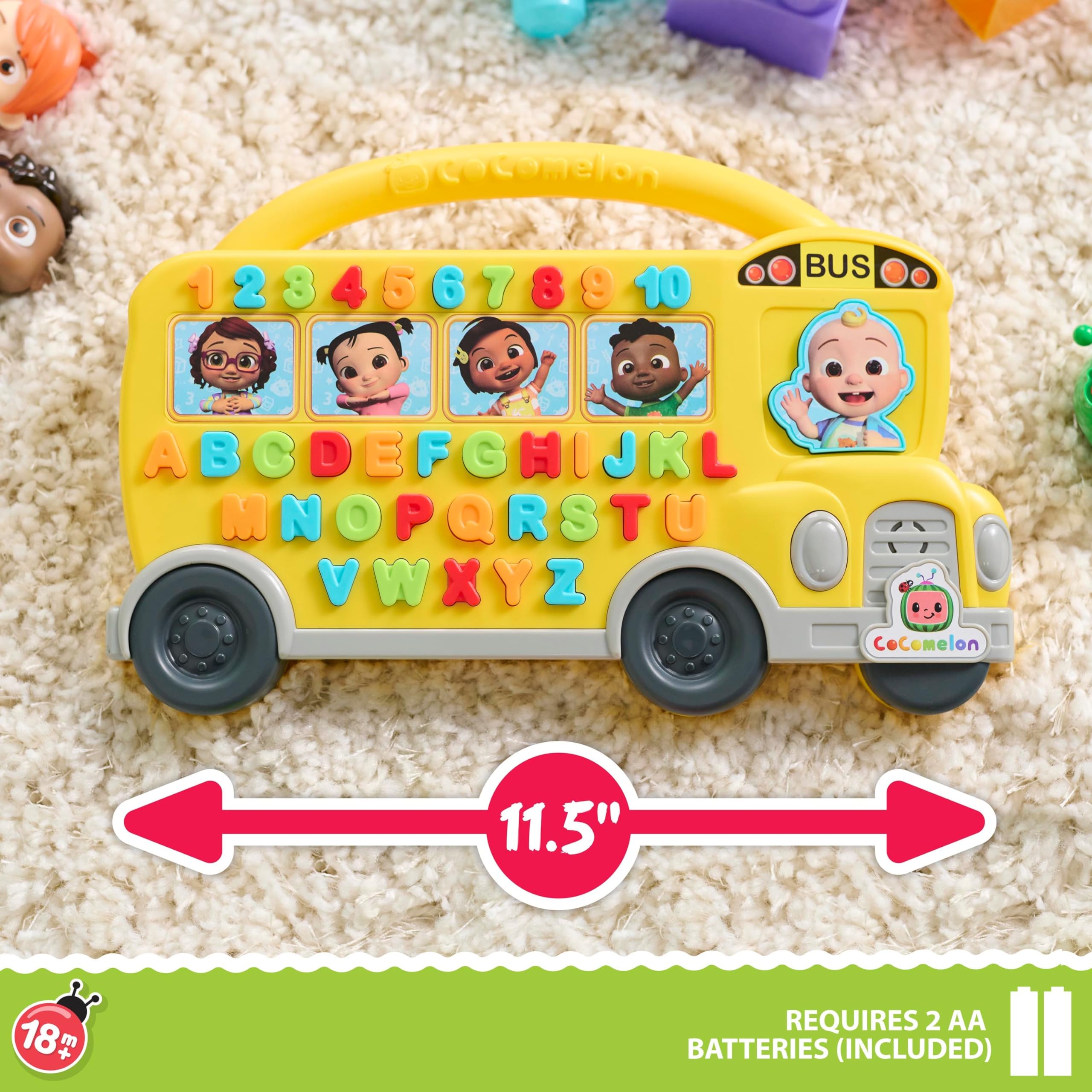 Just Play Cocomelon Learning Bus vibrant colors and chunky buttons engage toddlers.