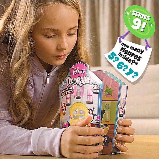 Close-up of glittery Doorables figures highlighting detailed eyes for imaginative play.