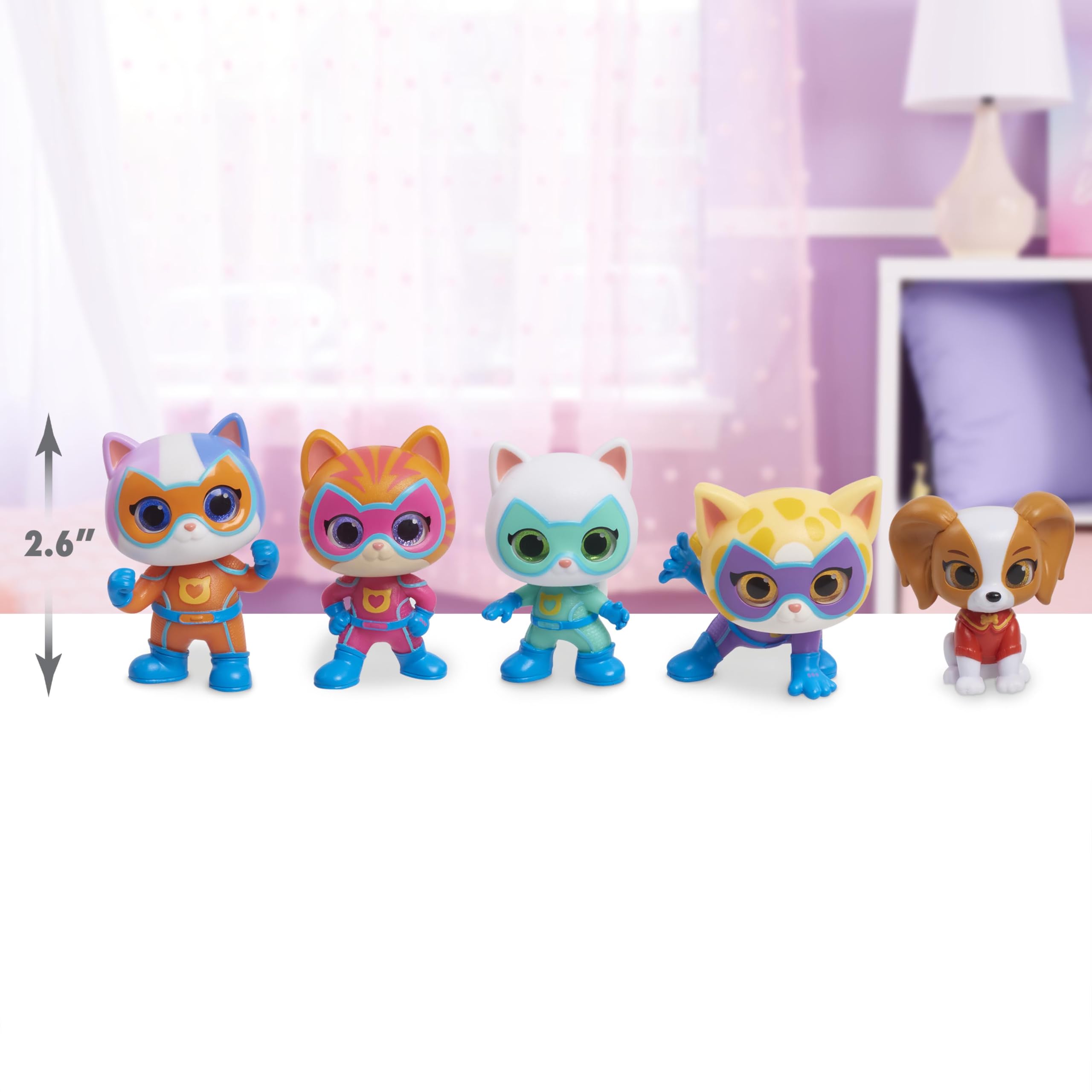 Just Play Disney Junior SuperKitties Hero Squad figures with articulated necks for poseable fun