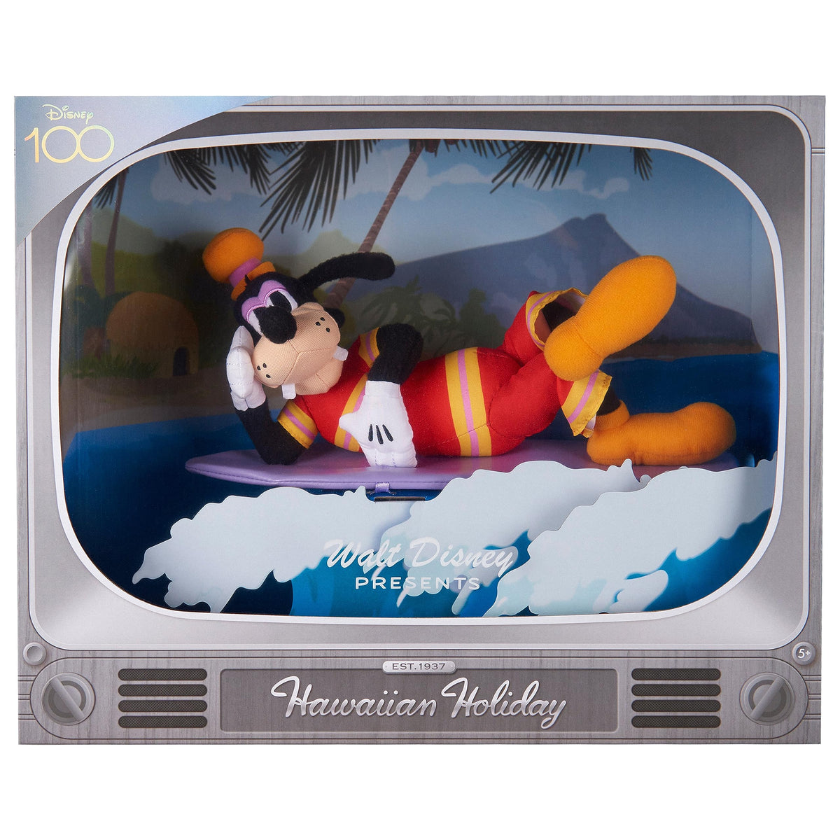 Just Play Disney100 Hawaiian Holiday Goofy plush ready for display or gifting.
