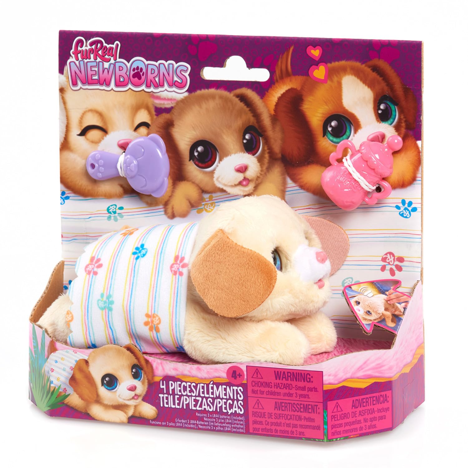 Just Play furReal puppy front packaging showing ready-to-play features
