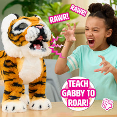 Just Play Gabby grown size comparison showing cub and extended big cat for surprise