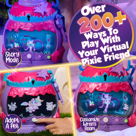 Just Play HOLOBRITE Pixie Lantern unboxing captures Wren doll emerging for play.